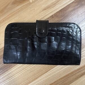 Mundi Black Alligator Calfskin Leather Wallet Clutch Coin Purse Bills Cardholder